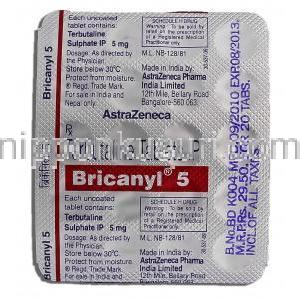 ブリカニール Bricanyl, テルブタリン 5mg, 包装裏面