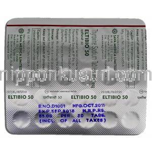 エルチビオ Eltibio, チロキシン 50mcg, 錠 包装裏面2