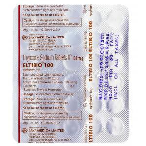 エルチビオ Eltibio, チラーヂン ジェネリック, チロキシン   100mcg, 錠,包装裏面