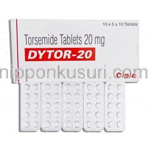 トルセミド（デマデックス ジェネリック）Dytor, 20mg 錠 (Cipla)