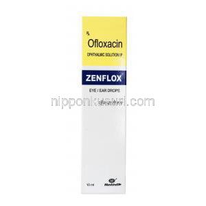 オキュフロックスジェネリック,　オフロキサシン 点眼/点耳薬, Zenflox,10ml 箱,ボトル表面