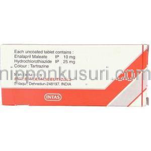 マイレン酸エナラプリル / ヒドロクロロチアジド配合 （Generic  Vaseretic）, Enapril-HT, 10mg/ 25mg 錠 (Intas) 製造者