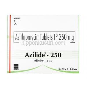 アジライド, アジスロマイシン 250 mg,錠剤, 箱表面