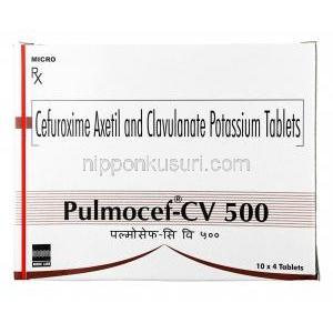 プルモセフ CV, セフロキシム 500mg　/ クラブラン酸   125mg,錠剤,箱表面