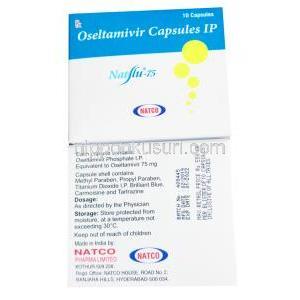 ナトフル, リン酸オセルタミビル 75mg, カプセル, 製造元：Natco Pharma, 箱表面