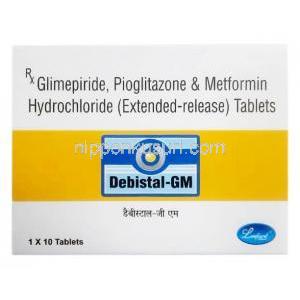 デビスタル GM,グリメピリド 2mg/ メトホルミン 500mg/ ピオグリタゾン 15mg, 製造元：Leeford Healthcare Ltd, 箱表面