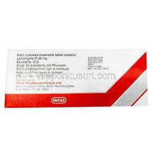 ラメズ, ラモトリジン 25mg, 製造元：Intas Pharma, 箱情報