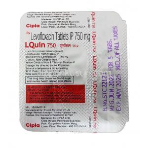 エルクイン 750, レボフロキサシン 750 mg, 製造元：Cipla, シート情報