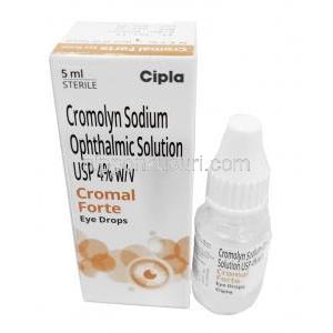 Cromal Forte Eye Drop, Sodium Cromoglycate 4% /Benzalkonium 0.01%, Eyedrop 5mL, Cipla, Box, Bottle