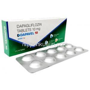 ダパベル, ダパグリフロジン 10mg,製造元： Intas Pharmaceuticals, 箱, シート