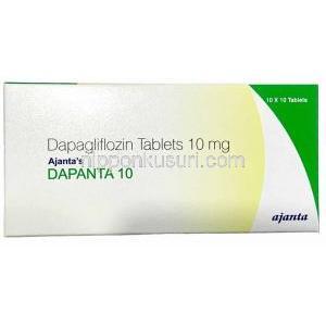 ダパンタ 10, ダパグリフロジン 10mg,製造元： Ajanta Pharma Limited, 箱表面