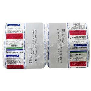 コルダロン, アミオダロン  100mg, 製造元：Sanofi India, シート情報