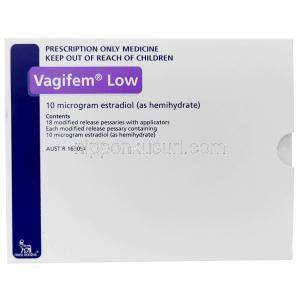 ヴァギフェム ロー  ペッサリー,エストラジオール 10mcg, 製造元：Novo Nordisk, 箱表面