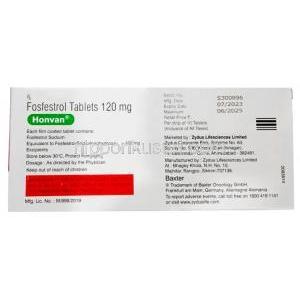 ホンバン, ホスフェストロール 120 mg, 5枚 X 10錠, 製造元：Zydus Cadila, 箱情報, 製造日,消費期限（新包装）