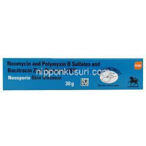 ネオスポリン 軟膏,バシトラシン 400IU/ ネオマイシン 3400IU/ ポリミキシン B 5000IU,軟膏 30g, GSK, 箱表面