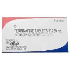 テルビカド, テルビナフィン 250 mg, 7 錠, 製造元：Cadila Pharmaceuticals Ltd, シート情報