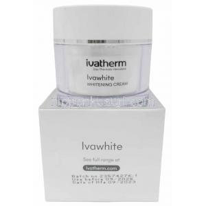 イバホワイト ホワイトニングクリーム50g,製造元： Ivatherm, 箱, クリーム容器,