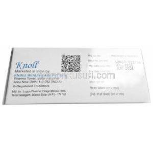 テムスノル,  タムスロシン 0.4 mg, 徐放性錠, 製造元：Knoll Pharmaceuticals Ltd, 箱情報, 製造日, 消費期限