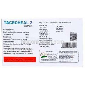 タクロヒール 2, タクロリムス 2 mg, 製造元： Healing Pharma India Pvt Ltd,箱情報