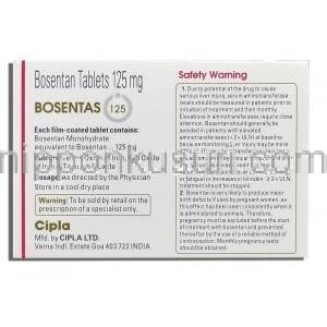 ボセンタス Bosentas, トラクリア ジェネリック, ボセンタン 125mg 錠 (Cipla) 箱裏面