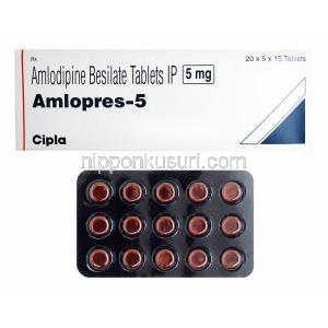 アムロプレス (アムロジピン) 5mg 箱、錠剤